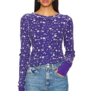 Free People Purple Floral Long Sleeve Top